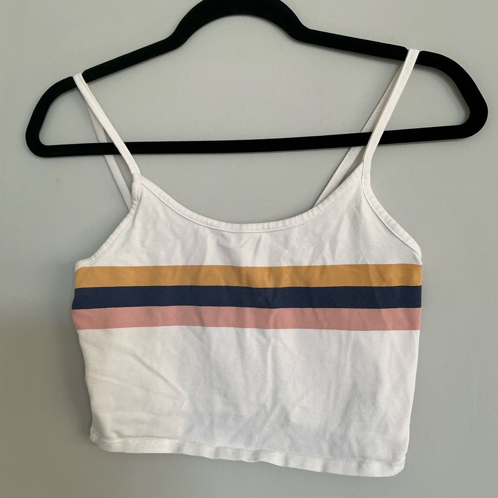 American Eagle Striped Cropped Tank Top White Casual Size S